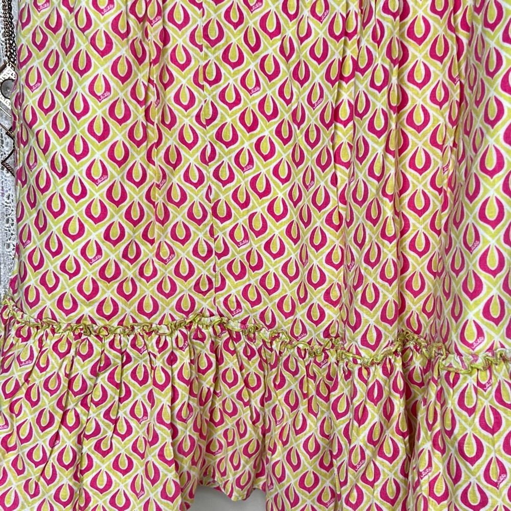 Lilly Pulitzer Peach/Green Pintuck, white lined Elastic Waist MIDI Skirt - Picture 13 of 14